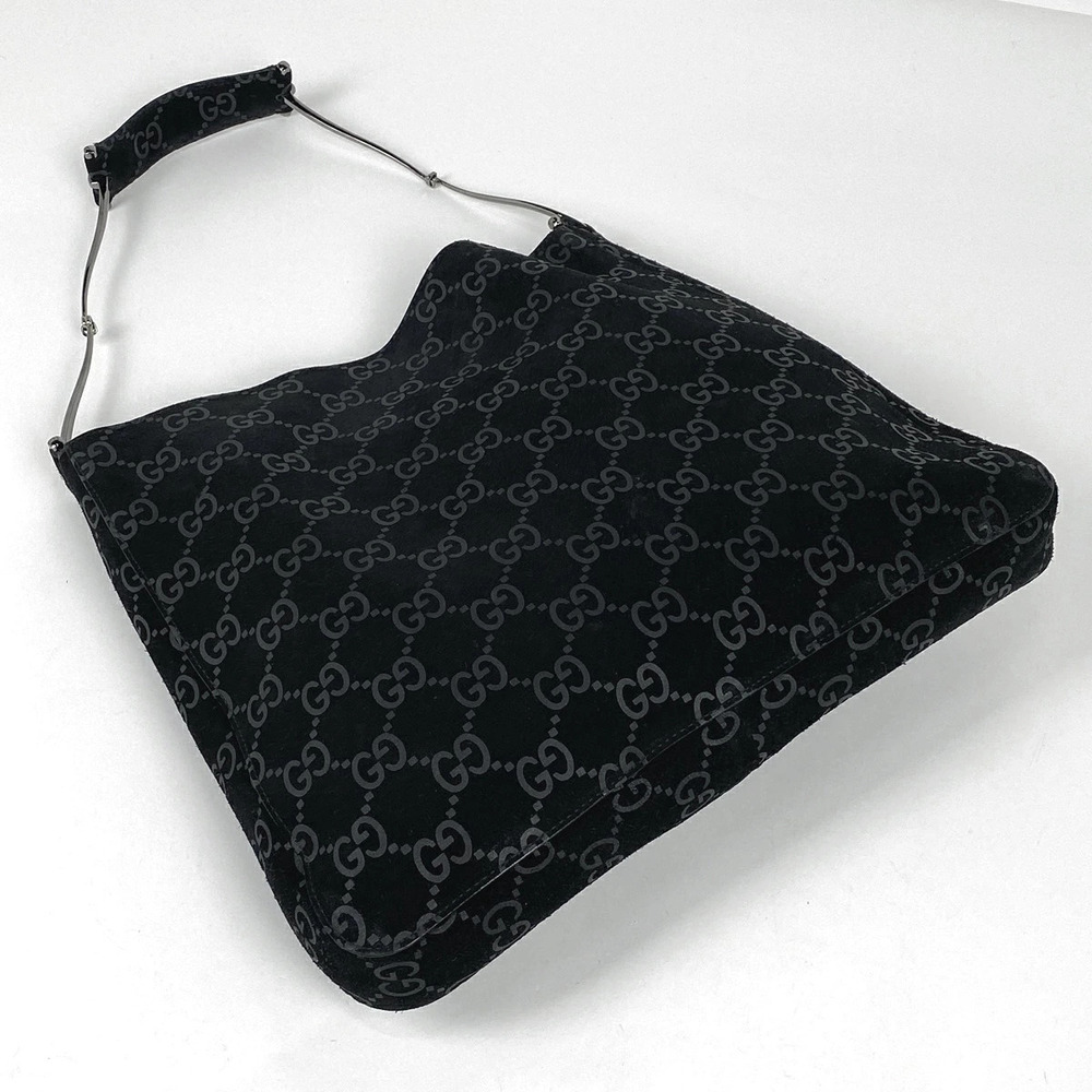 Gucci suede Shoulder Hobo Bag black GG